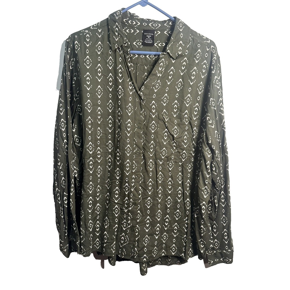 george womens‎ green long sleeve button up shirt size XXL 20 2XL